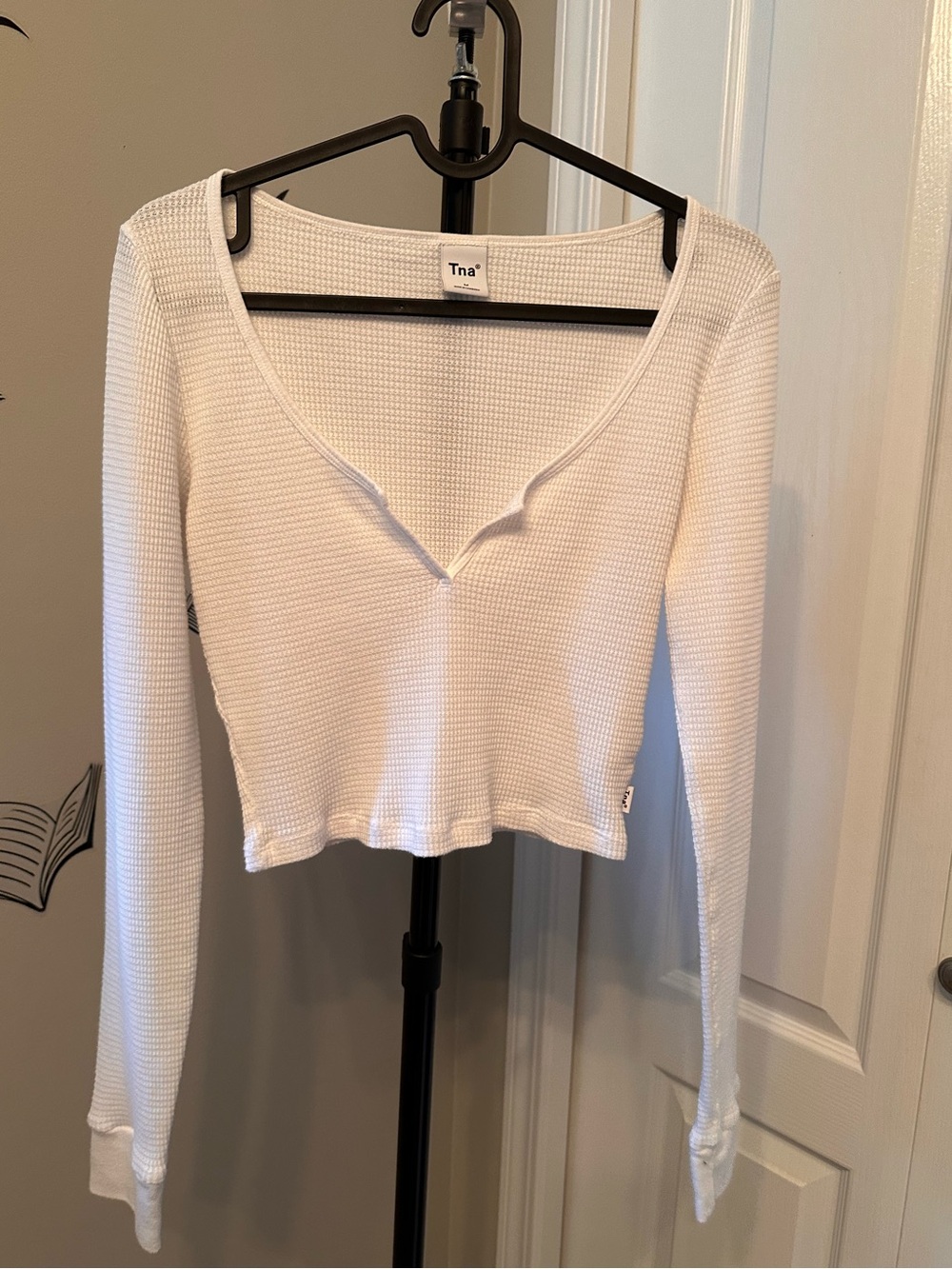 TNA White Waffle-Knit Long Sleeve Tee